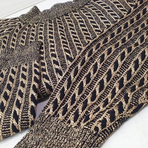 Vintage 80s Jeanne Pierre Metallic Cable Knit Sweater -M Wool/Angora Gold Black - Picture 6 of 10